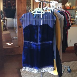 Silk velvet blue holiday dress with sequins
